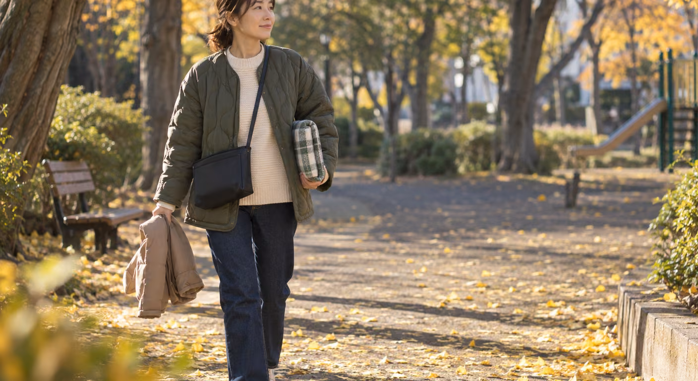 30代のファッション 秋|週末の予定は屋外の時間と座る場所で組む