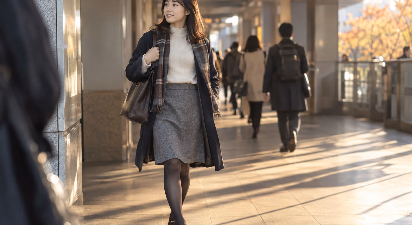 40デニールタイツ黒に合う靴｜甲の見える量と靴の色で脚をつなぐ