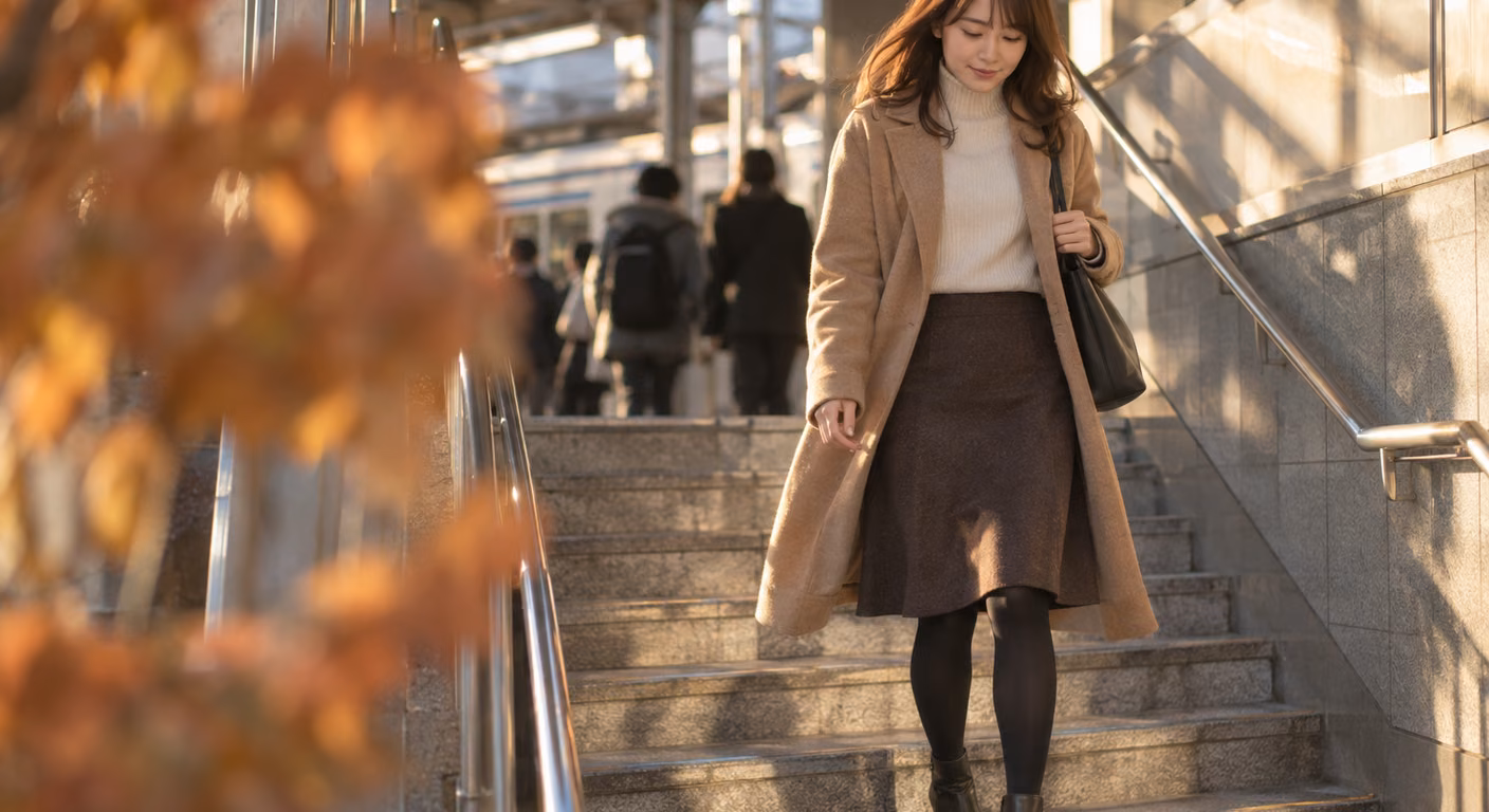 80デニールタイツがずり落ちる｜股の位置と膝のたるみで直す