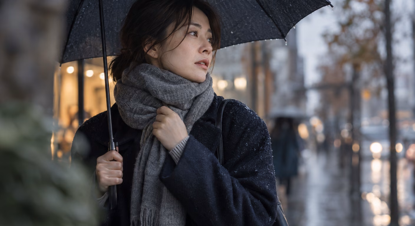 雨の日の服装 寒い日｜冷える分は、外を歩く分数と中の素材で足す