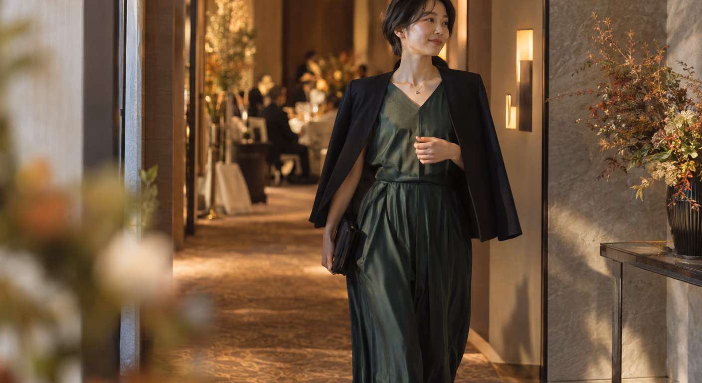 中性的な顔の結婚式お呼ばれ｜ドレスが浮くか地味かで首元を分ける