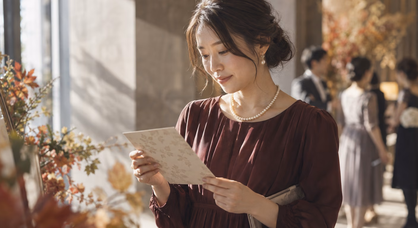 顔タイプフェミニンの結婚式お呼ばれ｜秋冬は顔まわりに華やぎを2つ