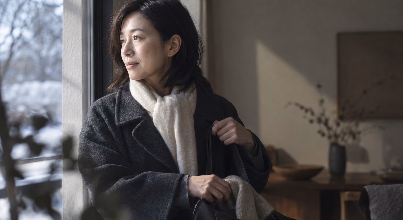 老けて見える服 冬｜コートを着る季節は、顔の下の暗い面積から直す