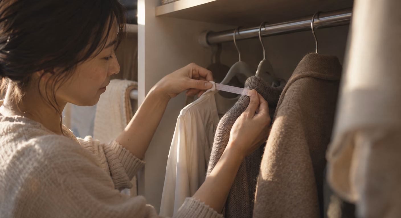 衣類収納クローゼット|吊る服と畳む服を、パイプ1mの着数で分ける