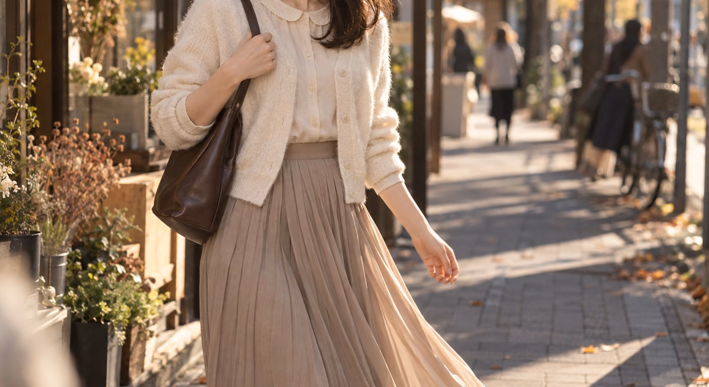 韓国可愛い服|秋冬は甘い部品を2つに絞り、淡い色の差で可愛さを出す