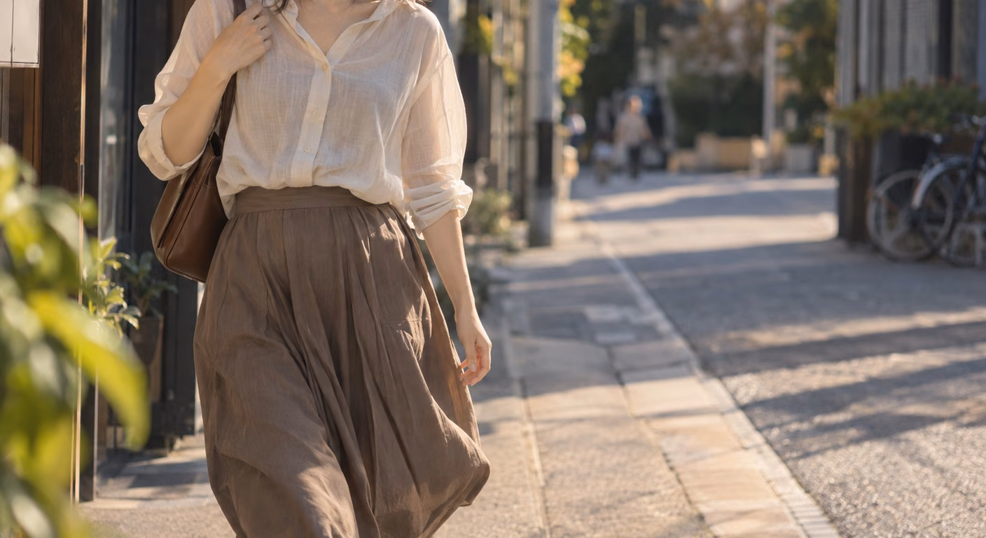 24度の服装 秋｜暑いけれど秋に見せたい日は、色と足元から先に替える
