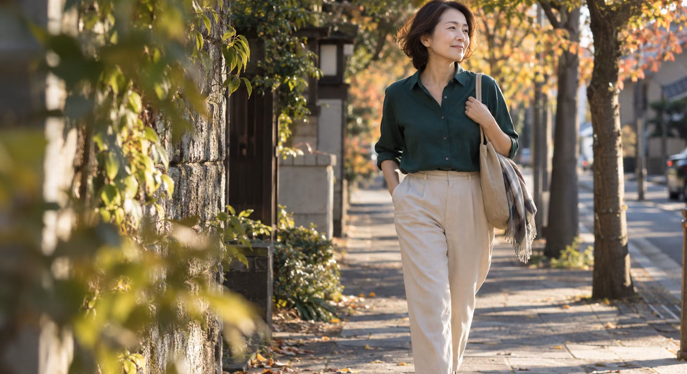 24度の服装 50代|秋は長袖1枚、肘までまくれる薄さを選ぶ