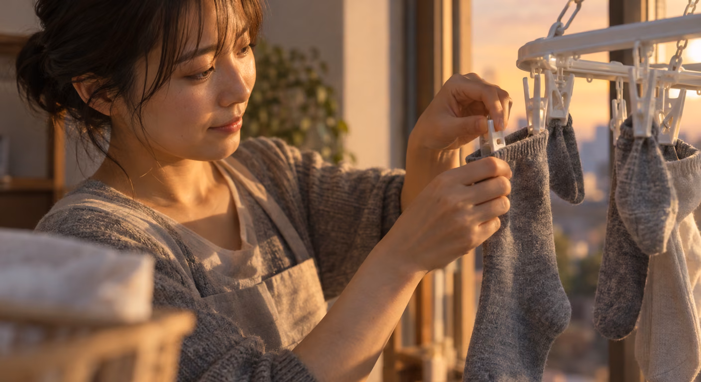 靴下の干し方 どっちが上｜秋冬は干せる時間と場所で向きを決める