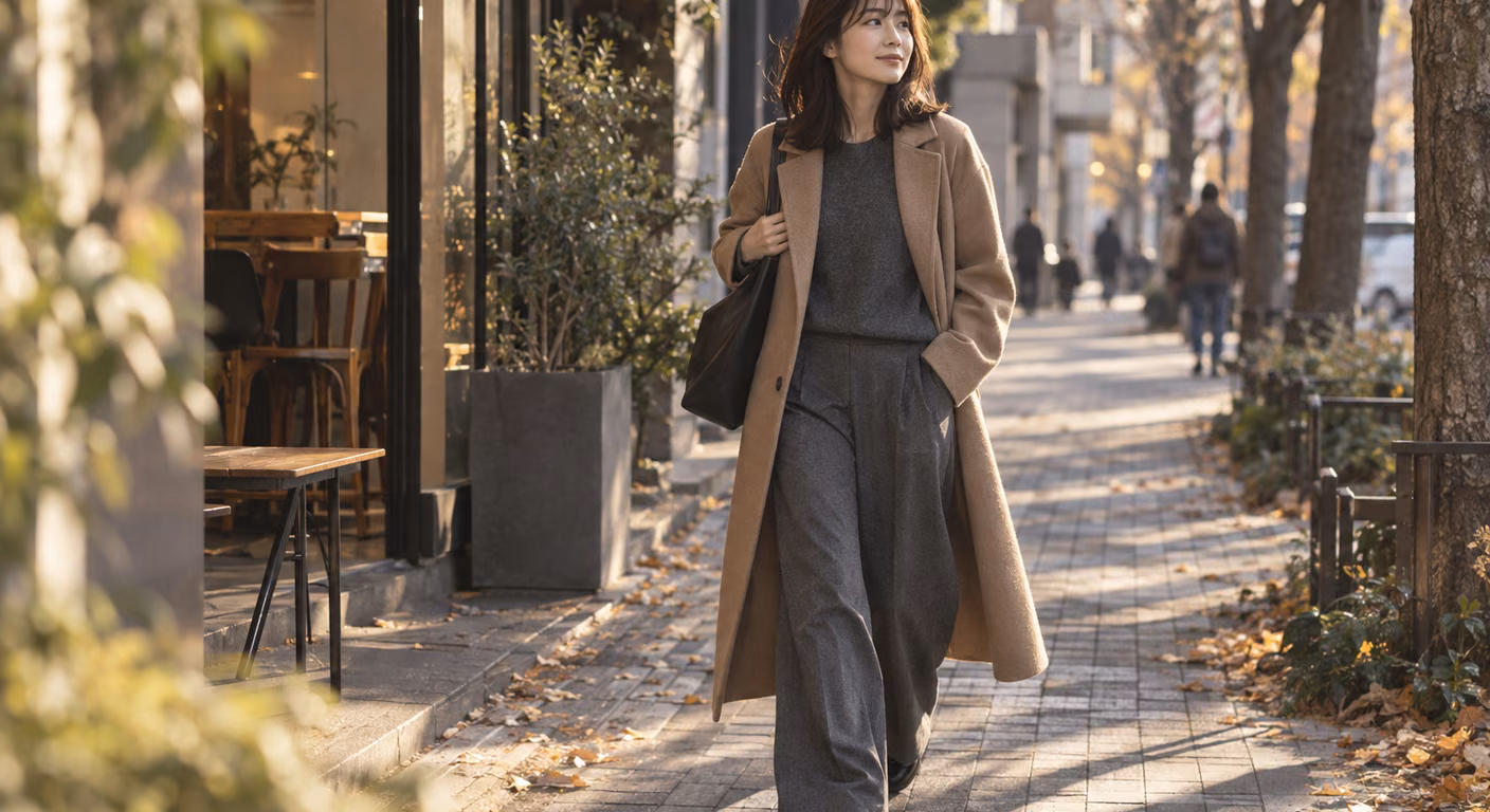ロングコートにワイドパンツは合う?|裾幅と丈の差で決まる