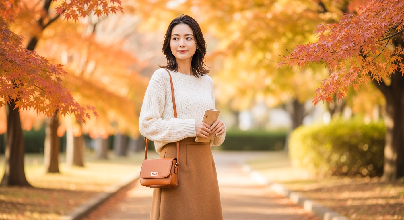 きれいめのブラウスと羽織りを合わせた観劇向けの装いをした女性