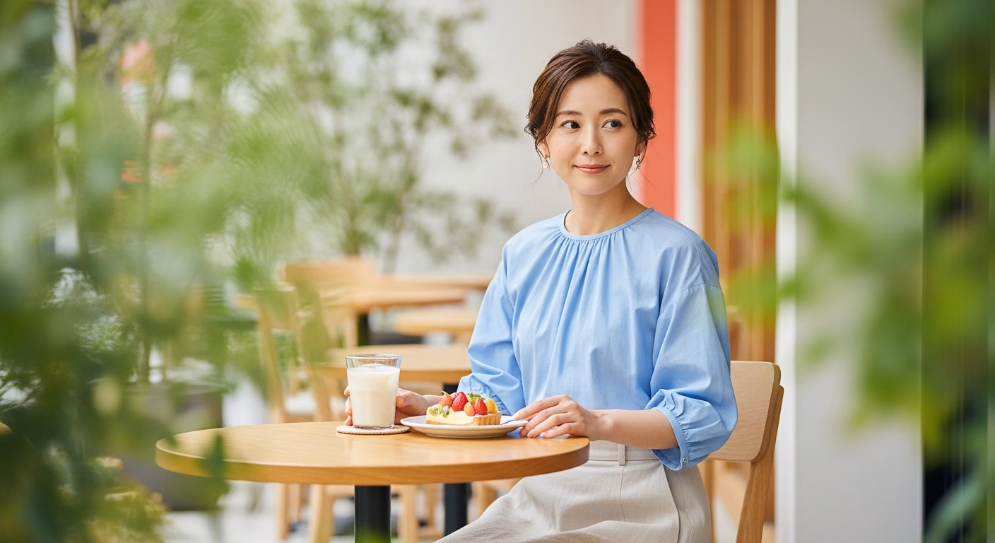 30代の7月最終週末デートコーデ｜カフェテラスで穏やかに整える装い