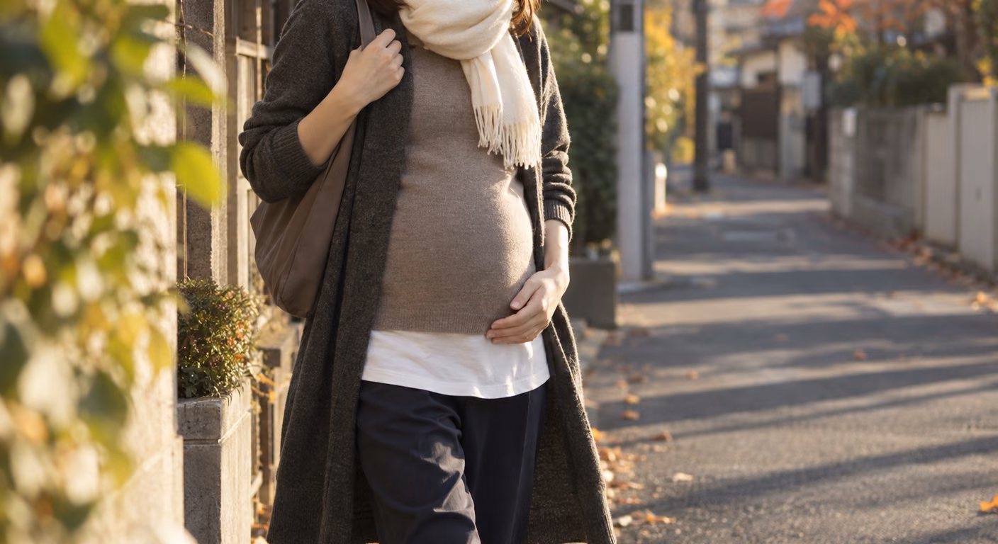 妊娠中期の服装｜秋冬はお腹の前に重なる枚数で決める