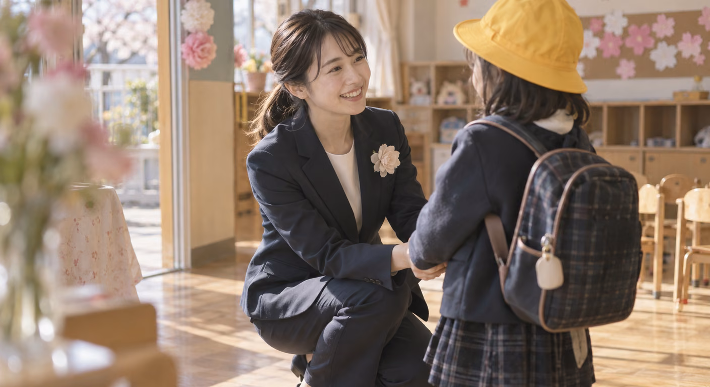 入園式の保育士のセレモニースーツ|しゃがむ・抱く・前に立つで選ぶ