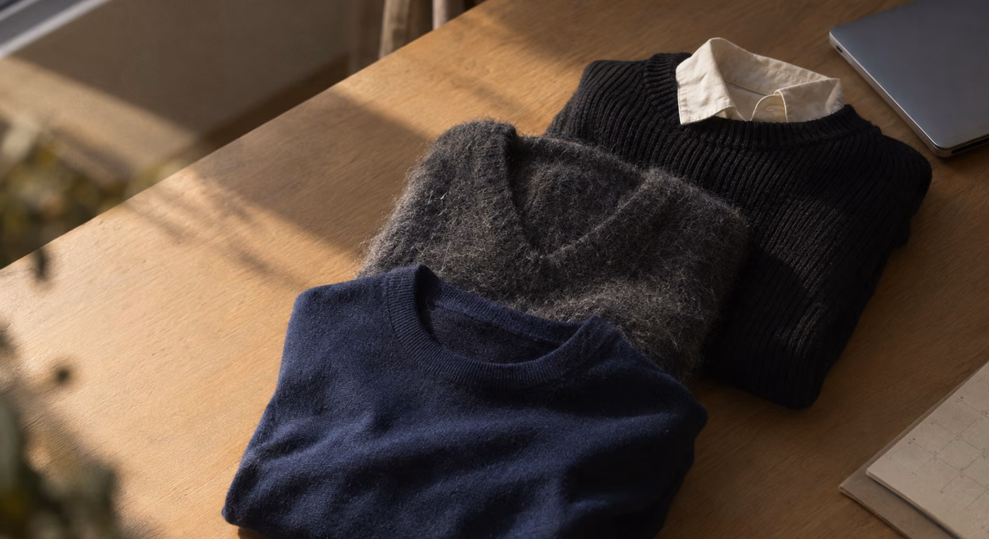 オフィスカジュアル秋冬|毎日同じ服に見える悩みは首元と表面で直す