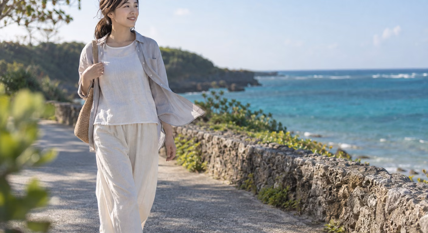 沖縄の秋の服装 レディース｜日中は夏服、北風の日だけ羽織りを足す