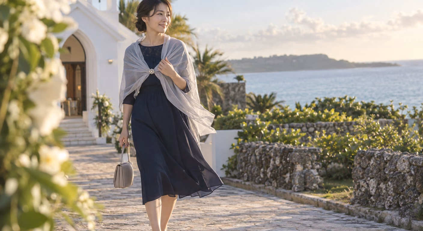 沖縄の結婚式の服装｜秋冬に本州から行くゲストは、上着を空港で分ける