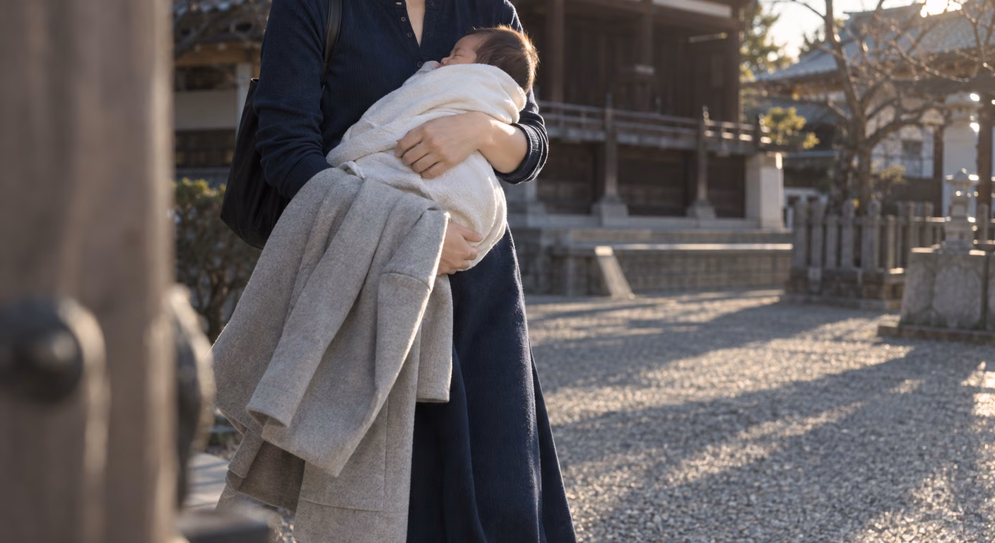 お宮参り ママ 冬のワンピース｜当日の授乳回数で前の開きを決める