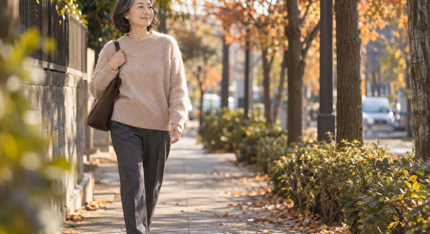 大人可愛い服 50代コーデ｜秋冬は甘さを形でなく素材と色で出す