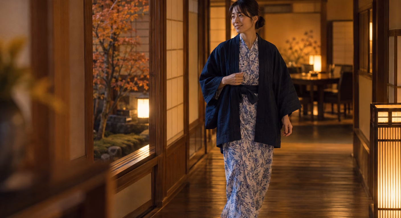 旅館の夕食は浴衣でいい？｜秋冬は食事処までの廊下と座り方で決める