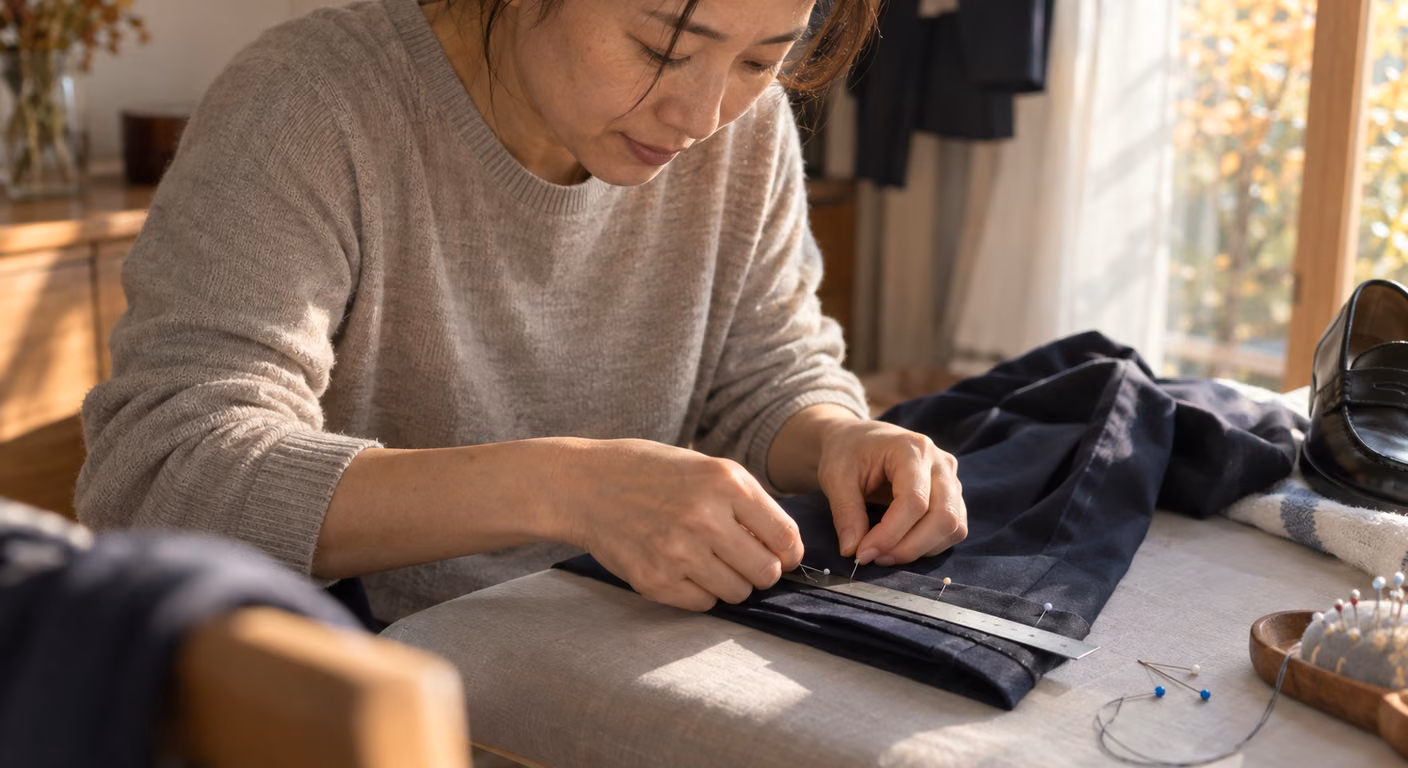 制服ズボンの裾上げ|10月の衣替えで、冬ズボンの丈を成長分ごと直す