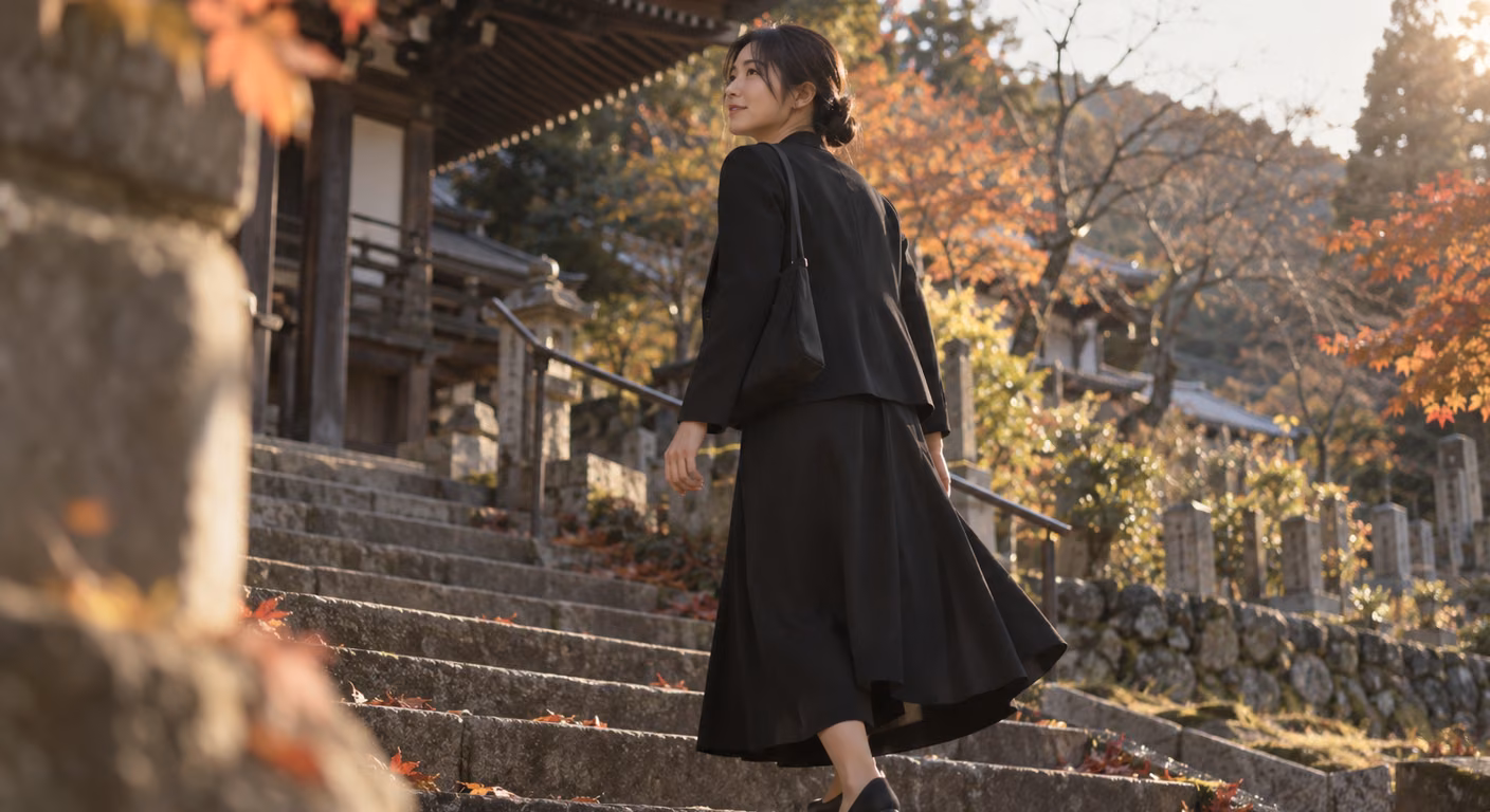 四十九日と納骨の服装 女性｜同じ日に本堂から墓前へ移る一日で選ぶ