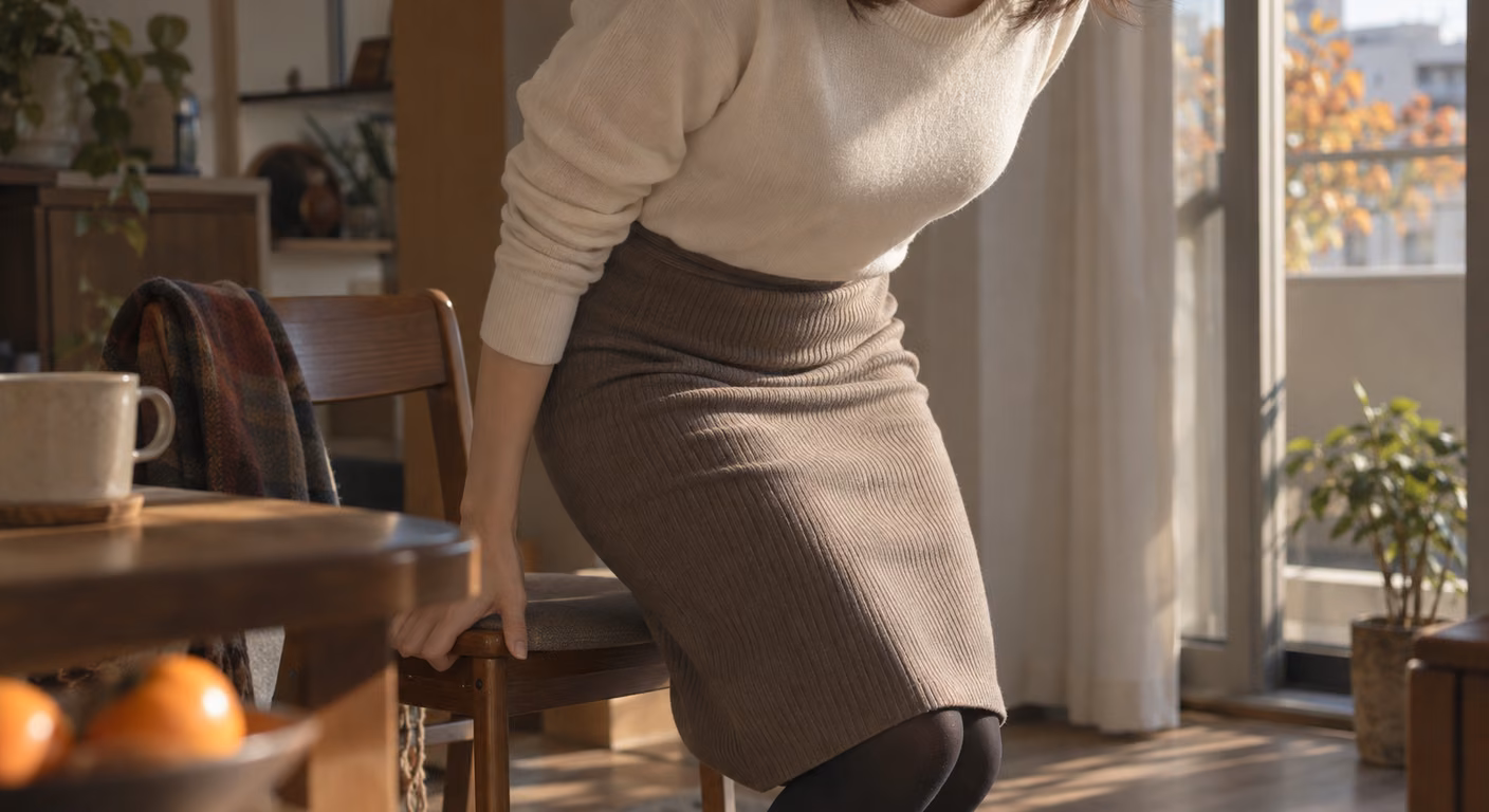 下着がひびかない秋冬のボトムス｜タイツとショーツの縁の線を直す