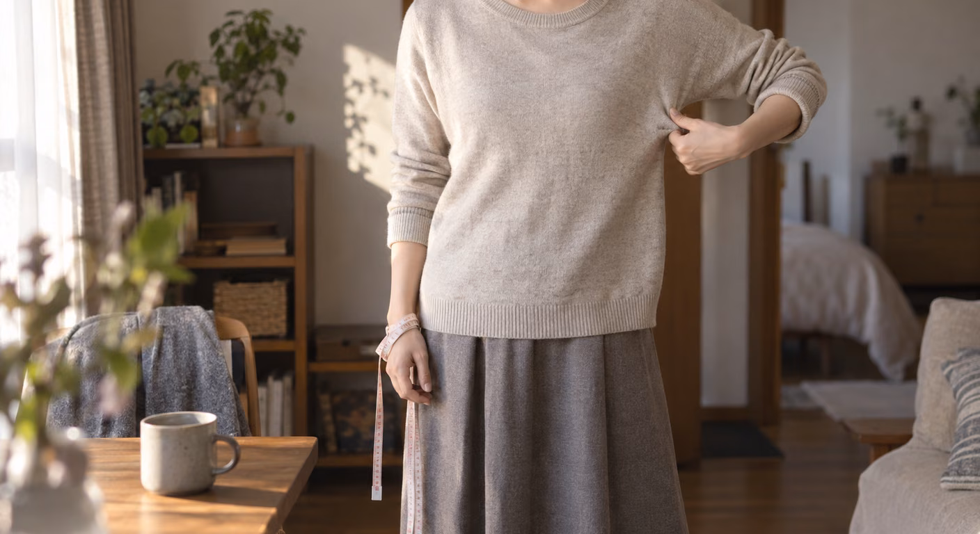 卒乳後の服｜胸まわりが変わって浮く秋のニットは、脇と前で見分ける