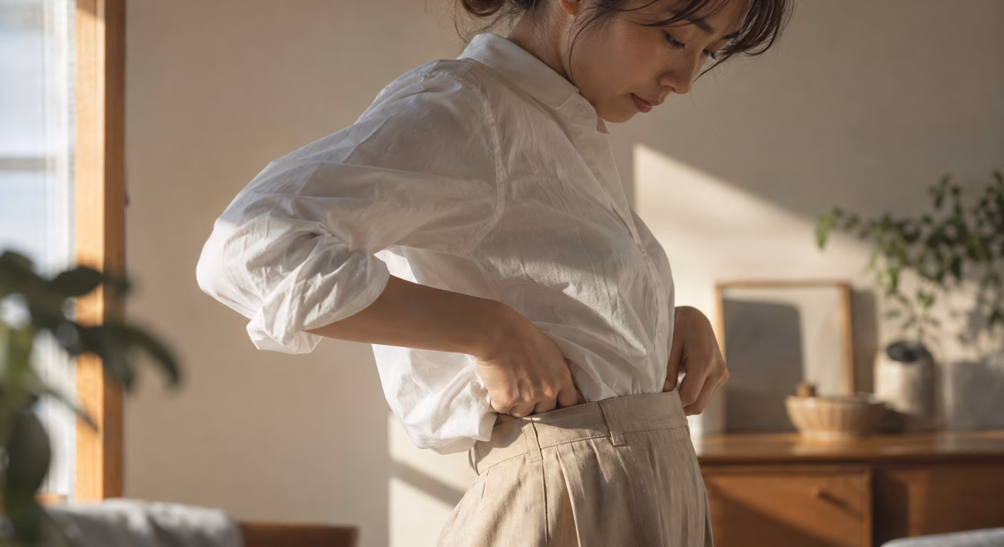 ズボンにインする|抜けてくる人は、ウエストから下に入る長さを測る