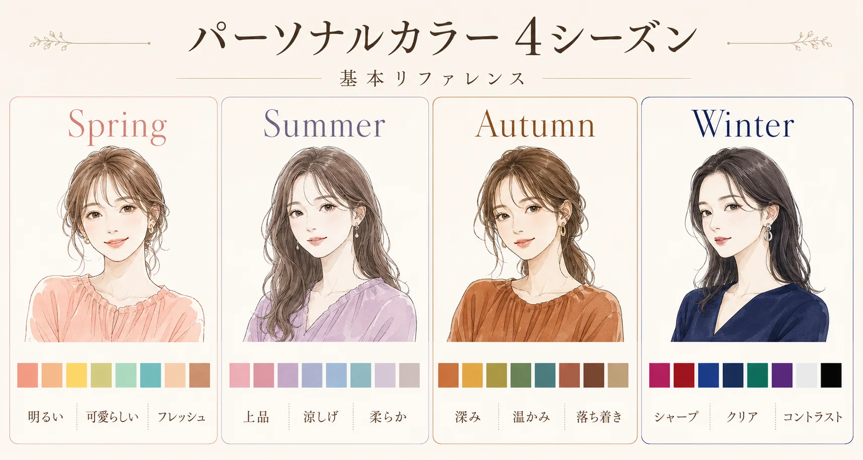 パーソナルカラー16タイプ｜4軸でわかる自分のタイプ早見表＆無料