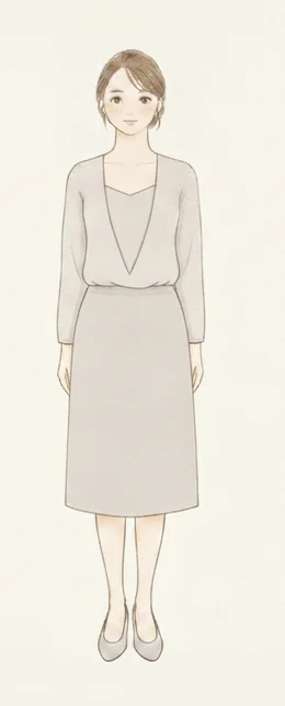 深いVネックで首と鎖骨を出したコーディネートのイラスト