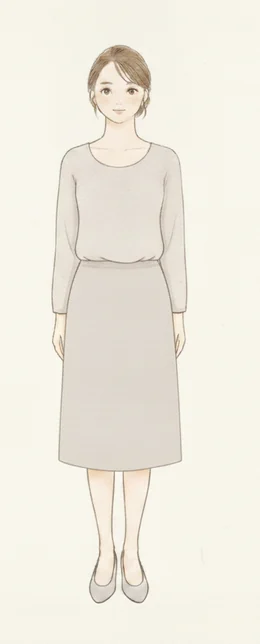 スカートの裾がふくらはぎの一番太い位置で終わっているコーディネートのイラスト
