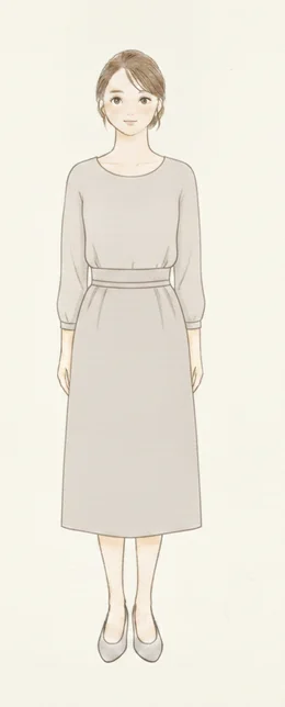 胸のすぐ下に切り替えを置いて重心を上げたコーディネートのイラスト