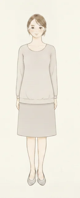 腰の位置で横の切り替えが入り重心が下がったコーディネートのイラスト
