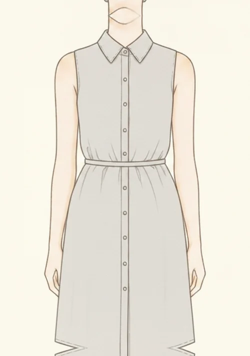 襟と前ボタンがついたシャツワンピースのイラスト