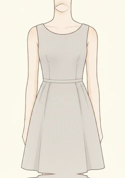 膝丈で整えたカクテルドレスのイラスト