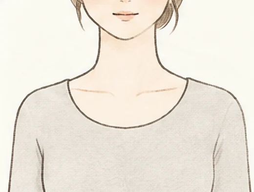 首の付け根に沿って丸く開いたラウンドネックのイラスト