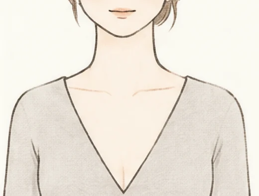 胸元まで深く開いた深めのVネックのイラスト