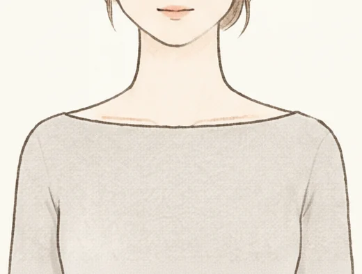 鎖骨に沿って横一文字に開いたボートネックのイラスト