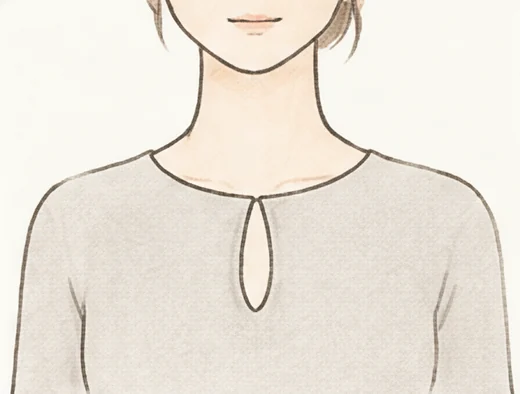 詰まった首元に雫形の切れ込みが入ったキーホールネックのイラスト