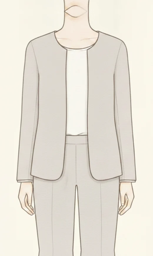 襟のない丸い衿ぐりのノーカラージャケットのイラスト