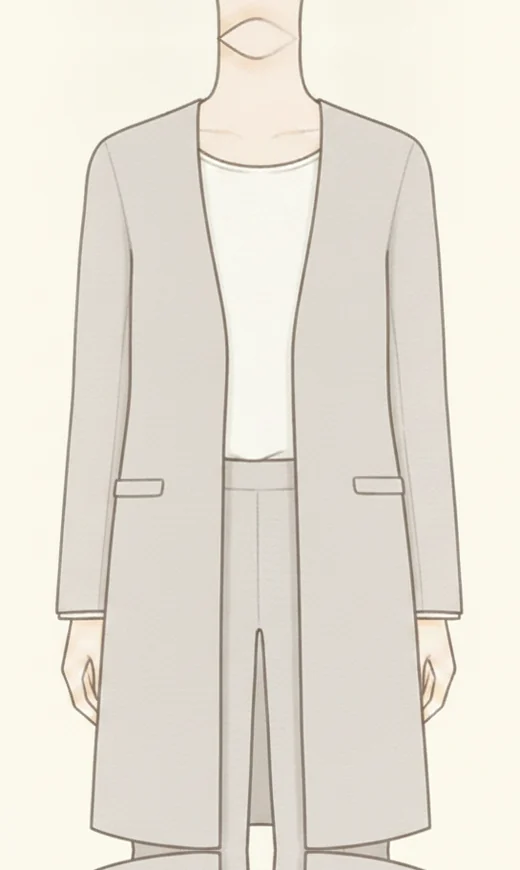 膝下まで届く直線的なチェスターコートのイラスト