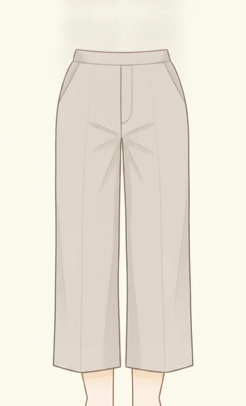 腰から裾まで幅広くまっすぐ落ちるワイドパンツのイラスト