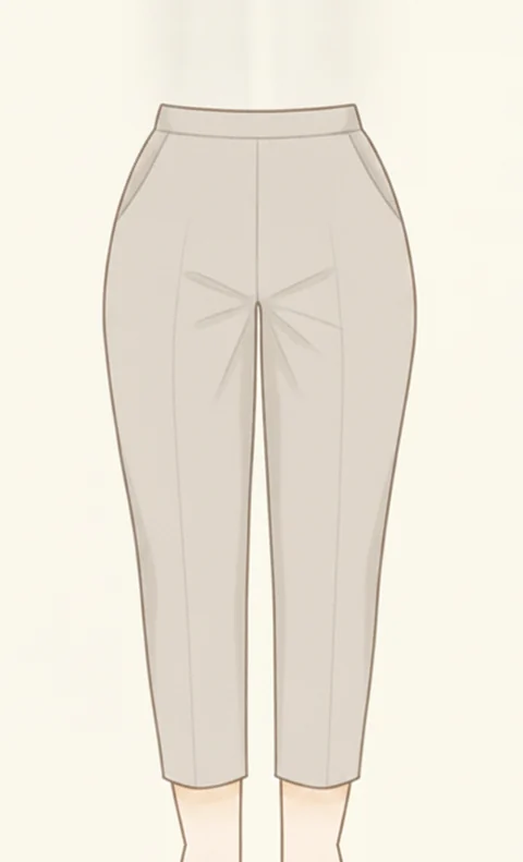 腰まわりにゆとりがあり裾に向かって細くなるテーパードパンツのイラスト