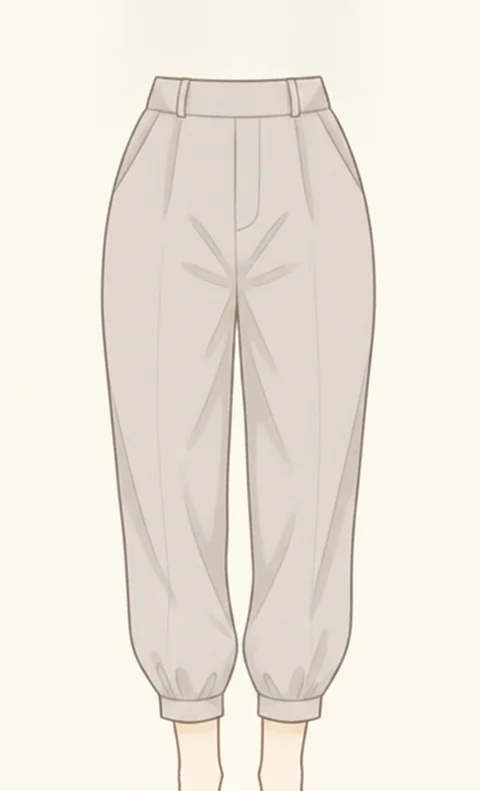 全体にたっぷりとゆとりのあるバギーパンツのイラスト