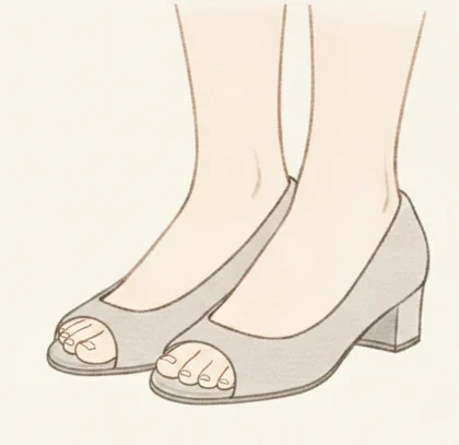 つま先が開いて指が見えるオープントゥのパンプスのイラスト