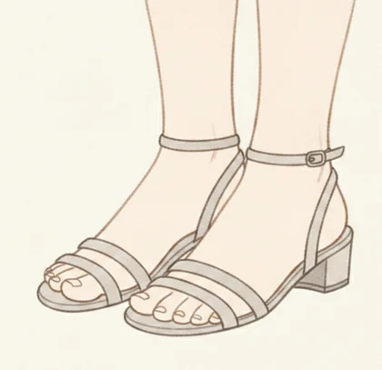 つま先もかかとも開き細いストラップで留めるサンダルのイラスト