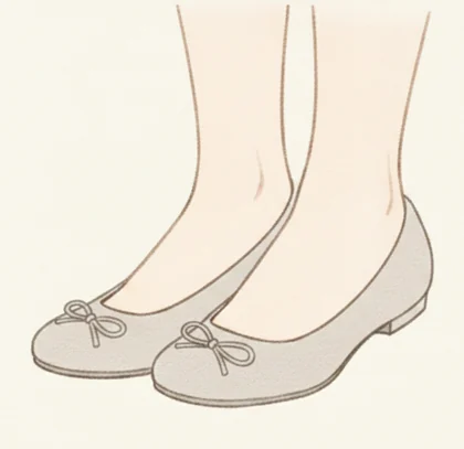 ヒールがなくリボンのついたバレエシューズのイラスト