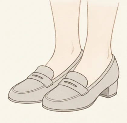 甲に切り替えのある紐なしのローファーのイラスト
