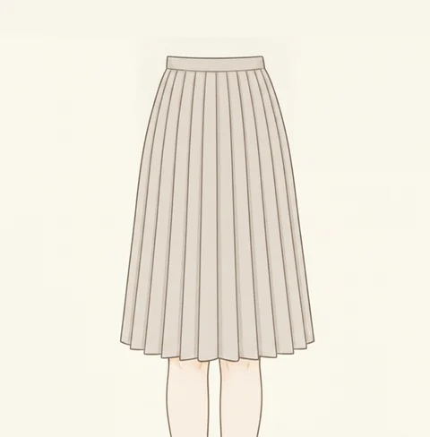 細かい折り目が規則的に入ったプリーツスカートのイラスト