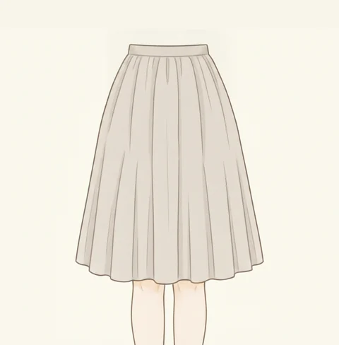 腰で布を寄せてふくらませたギャザースカートのイラスト